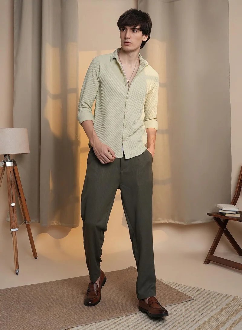 CAHOOT Beige Men's Butter Yellow Micro Cubic-Textured Shirt for Men | Best Price UAE