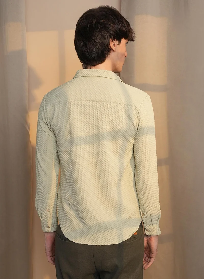 CAHOOT Beige Men's Butter Yellow Micro Cubic-Textured Shirt for Men | Best Price UAE