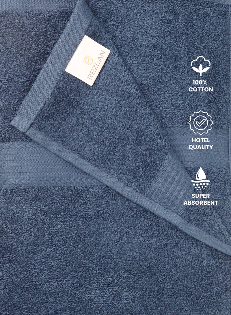 REZLAN UAE طقم مناشف استحمام فاخرة من REZLAN - 600 GSM قطن فاخر (100×155 سم/40×61 بوصة) - مناشف شاطئ واستحمام - أزرق فولاذي - Image 5