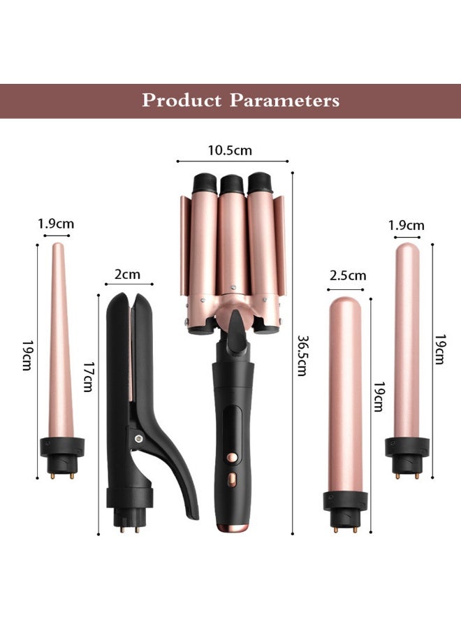 USHOW 5-in-1 Curling Iron with Interchangeable Barrels, Wave Iron Included, Champagne Gold - Image 2