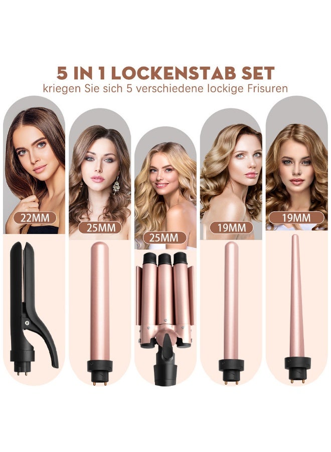 USHOW 5-in-1 Curling Iron with Interchangeable Barrels, Wave Iron Included, Champagne Gold - Image 3
