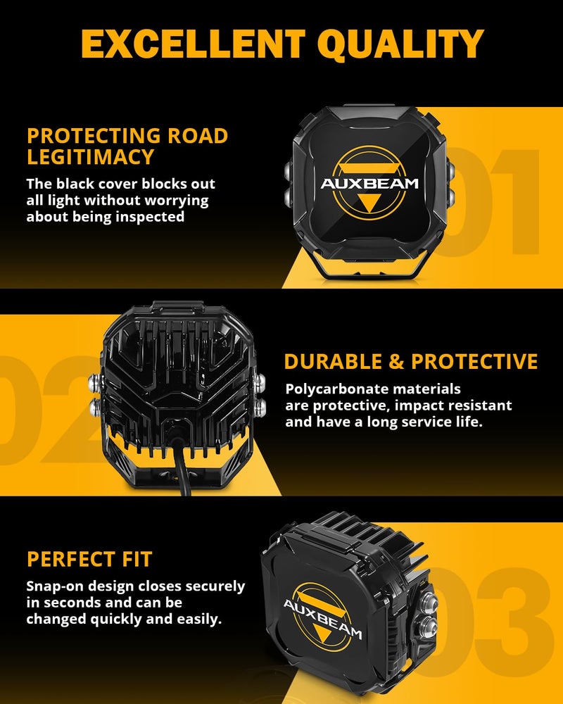 Auxbeam 4 Inch Black LED Pods Covers, 2PCS Cube-Z Series LED Cube Protective Light Covers, Polycarbonate Protective Lens Covers Waterproof Dustproof for Truck ATV UTV Jeep - Image 4