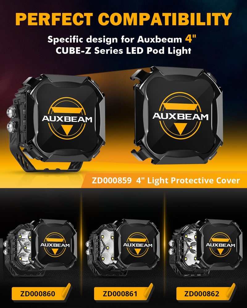 Auxbeam 4 Inch Black LED Pods Covers, 2PCS Cube-Z Series LED Cube Protective Light Covers, Polycarbonate Protective Lens Covers Waterproof Dustproof for Truck ATV UTV Jeep - Image 2