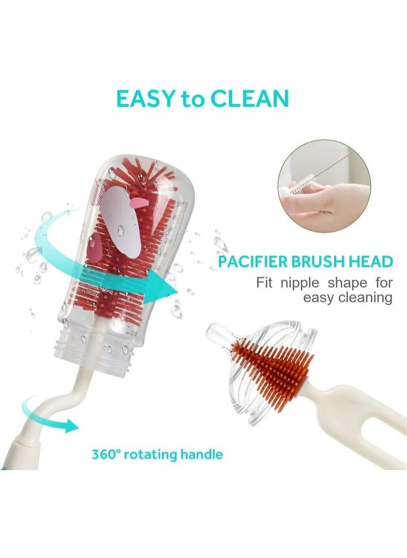 Baby Bottle Brush Set, 4 in 1 Soft Silicone Bottle Cleaner Brush with Teat Brush Straw Cleaner and Stand, for Cleaning Water Bottles Baby Bottles Glass Cup Thermoses - Image 2