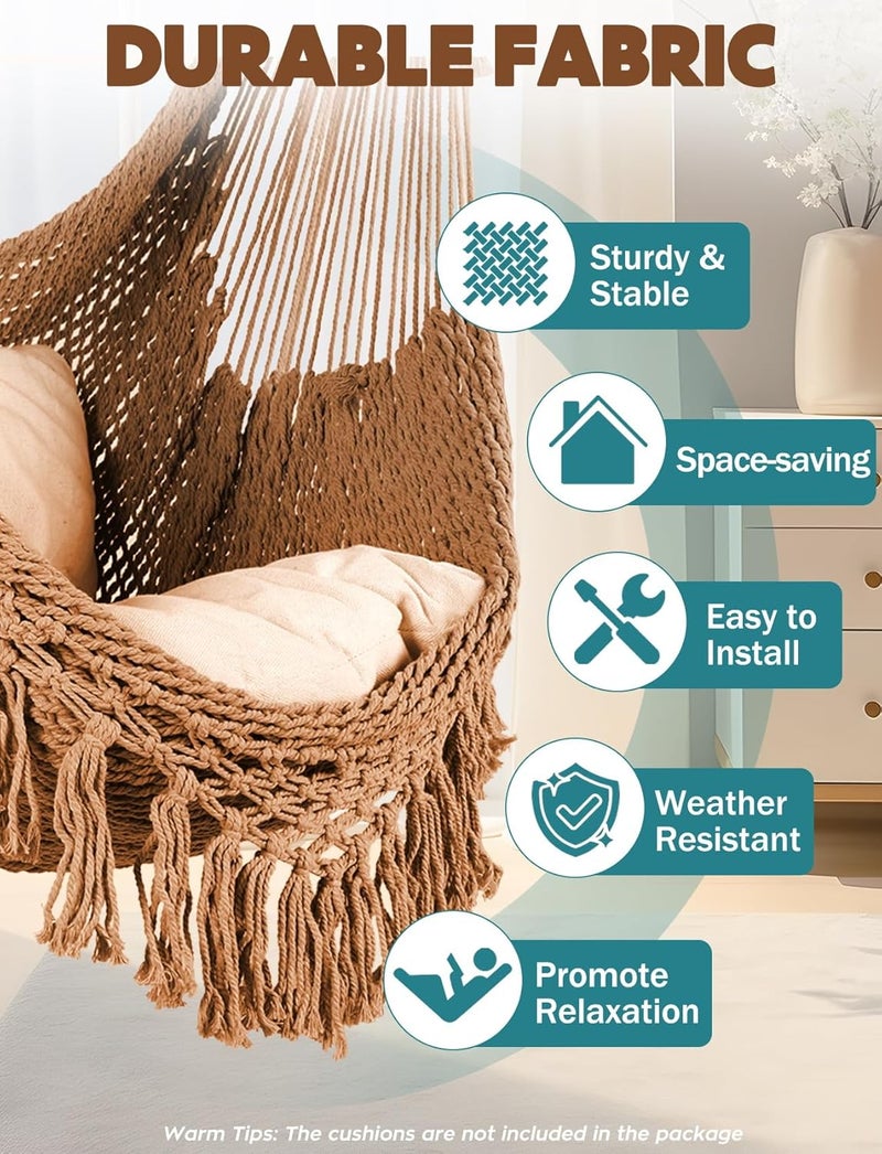 Chihee Hammock Chair Super Large Soft-Spun Cotton Rope Weaving Hanging Chair, Collapsible Strong Metal Spreader Bar Wide Seat Lace Stretch Swing Chairs Indoor Outdoor Garden Yard Theme Decoration - Image 2