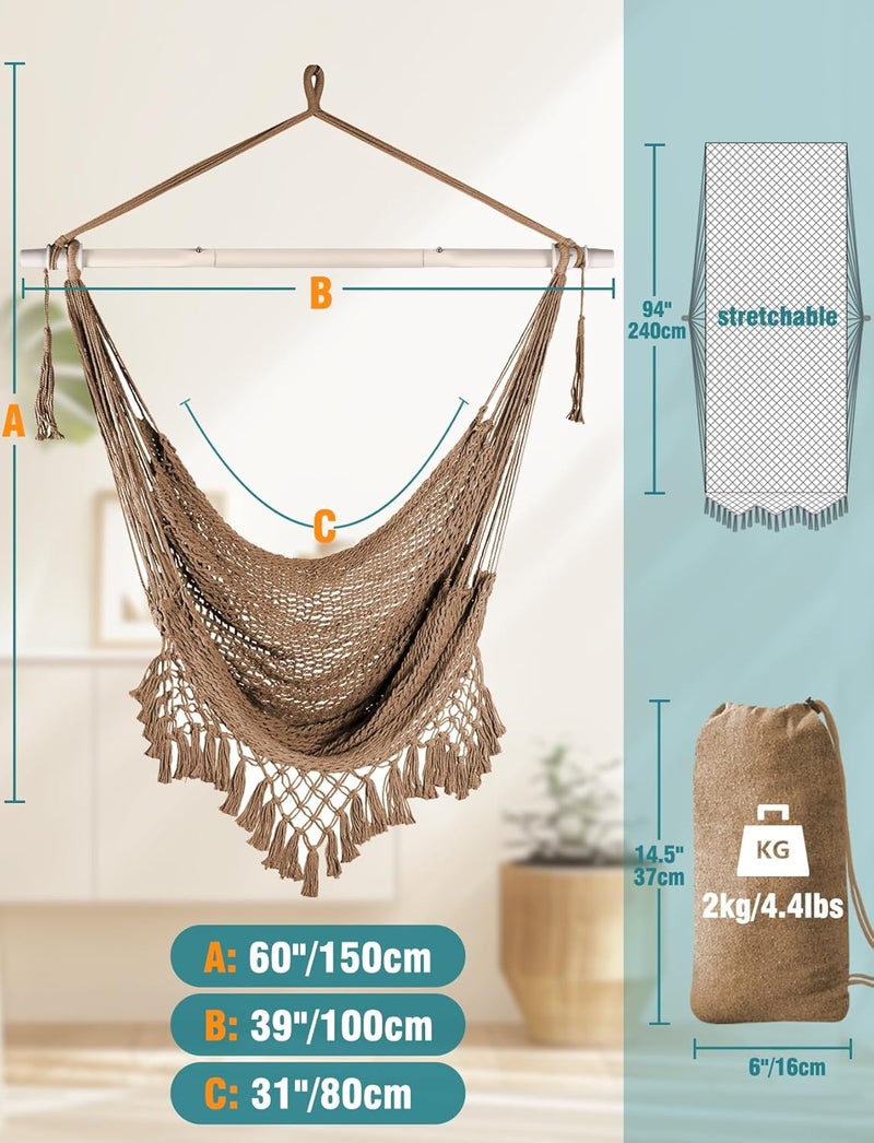 Chihee Hammock Chair Super Large Soft-Spun Cotton Rope Weaving Hanging Chair, Collapsible Strong Metal Spreader Bar Wide Seat Lace Stretch Swing Chairs Indoor Outdoor Garden Yard Theme Decoration - Image 4