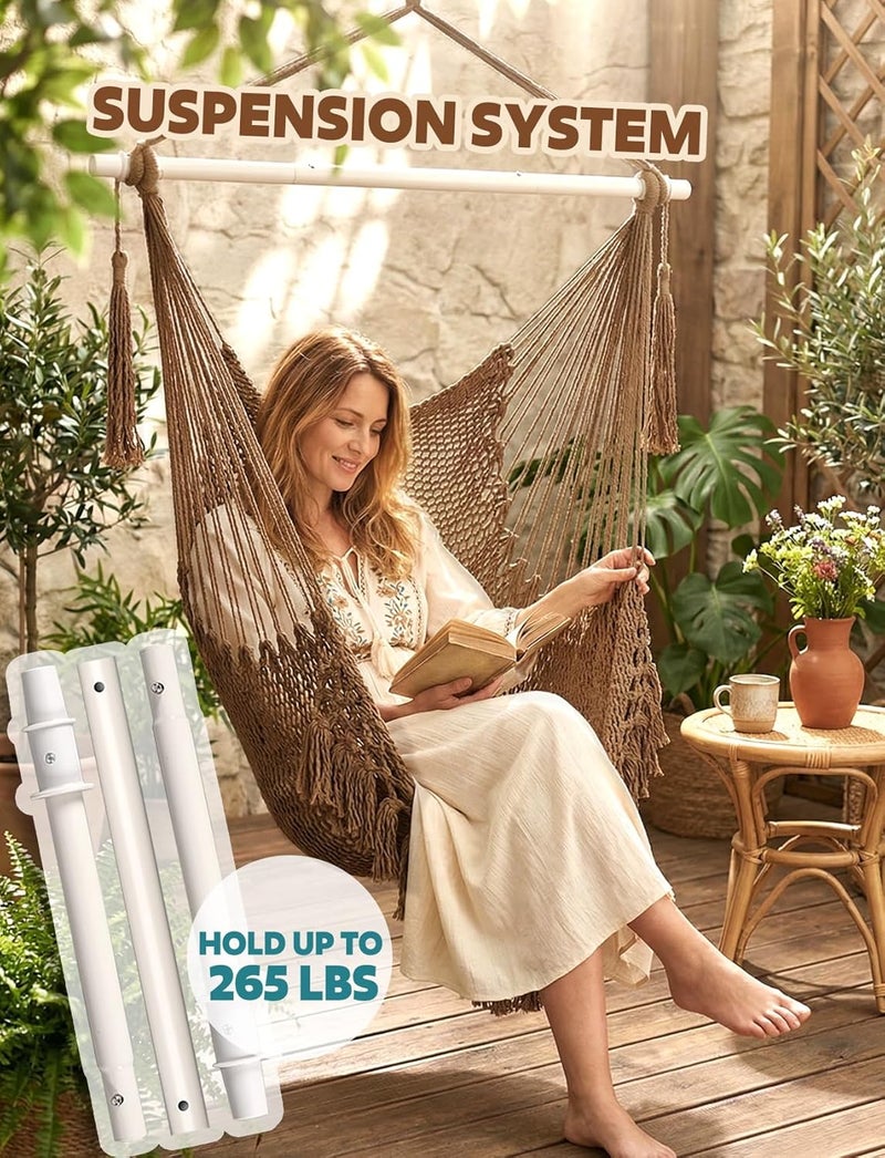Chihee Hammock Chair Super Large Soft-Spun Cotton Rope Weaving Hanging Chair, Collapsible Strong Metal Spreader Bar Wide Seat Lace Stretch Swing Chairs Indoor Outdoor Garden Yard Theme Decoration - Image 5