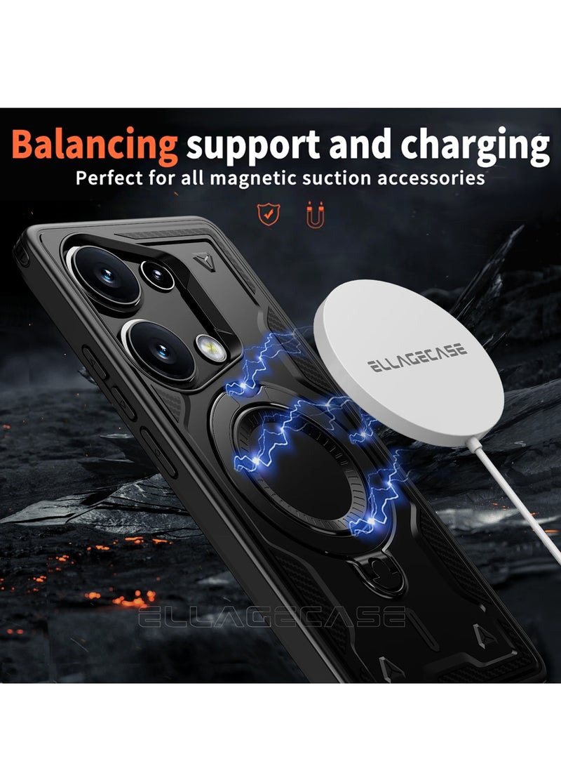 ELLAGECASE حافظة واقية مع حلقة لهاتف Xiaomi Redmi Note 13 Pro 4G / Poco M6 Pro 4G، حماية قوية من السقوط، إمكانية الوقوف أفقيًا ورأسيًا، حماية كاميرا متينة، دعم متوازن، وتوافق مثالي مع الملحقات المغناطيسية - Image 2