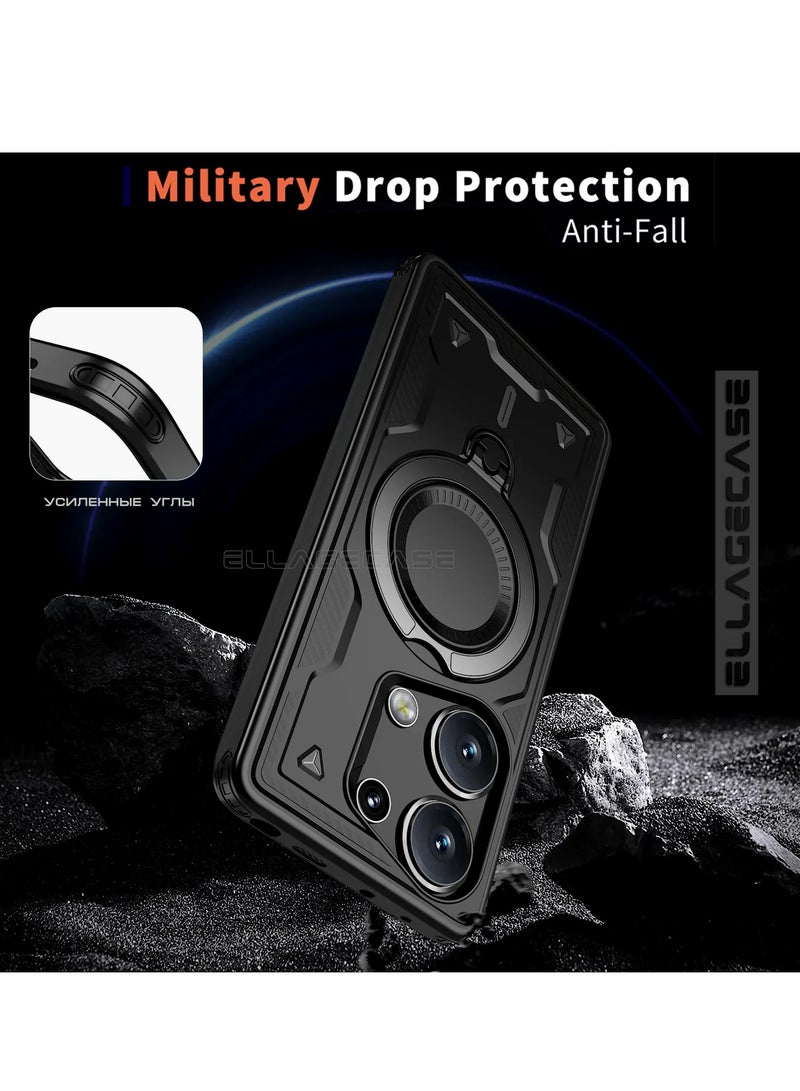 ELLAGECASE حافظة واقية مع حلقة لهاتف Xiaomi Redmi Note 13 Pro 4G / Poco M6 Pro 4G، حماية قوية من السقوط، إمكانية الوقوف أفقيًا ورأسيًا، حماية كاميرا متينة، دعم متوازن، وتوافق مثالي مع الملحقات المغناطيسية - Image 3