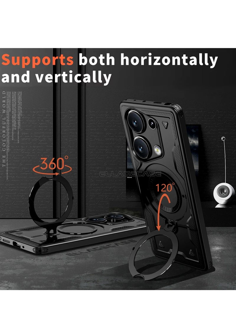 ELLAGECASE حافظة واقية مع حلقة لهاتف Xiaomi Redmi Note 13 Pro 4G / Poco M6 Pro 4G، حماية قوية من السقوط، إمكانية الوقوف أفقيًا ورأسيًا، حماية كاميرا متينة، دعم متوازن، وتوافق مثالي مع الملحقات المغناطيسية - Image 4