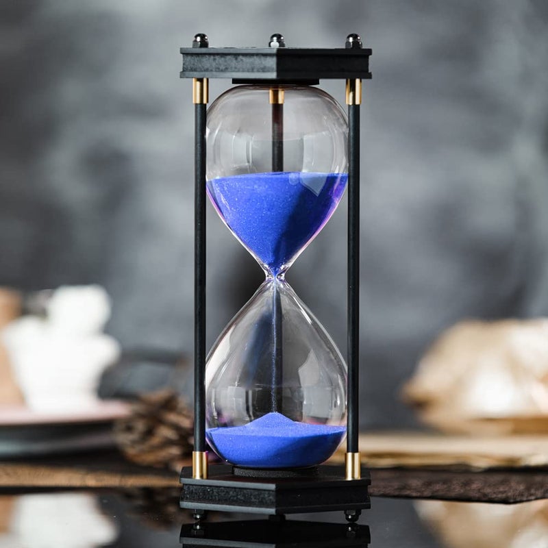 Large Hourglass Timer 60 Minute Decorative Hexagon Frame Sandglass with Blue Sand