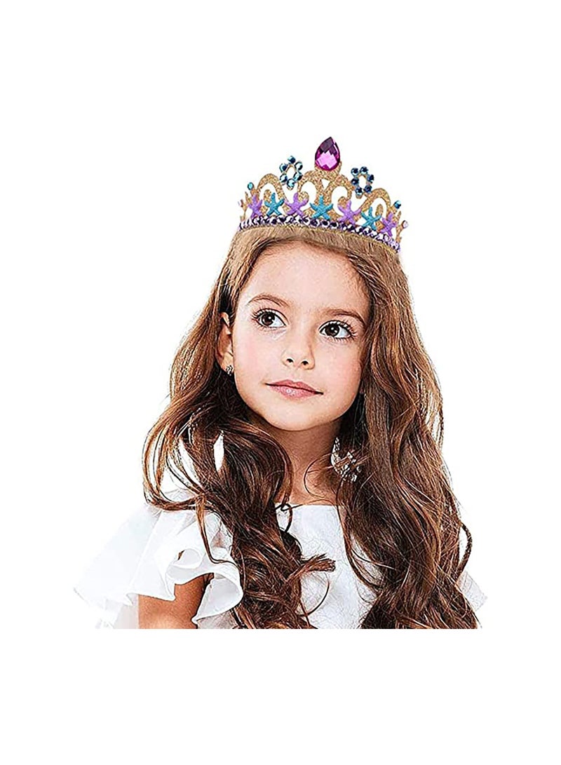 SYOSI Mermaid Sash Crown Set,Princess Dress Up Crown Gold and Blue Satin Purple Word Glitter Sash for Girls Women's Birthday Party Supplies Decorations - Image 5
