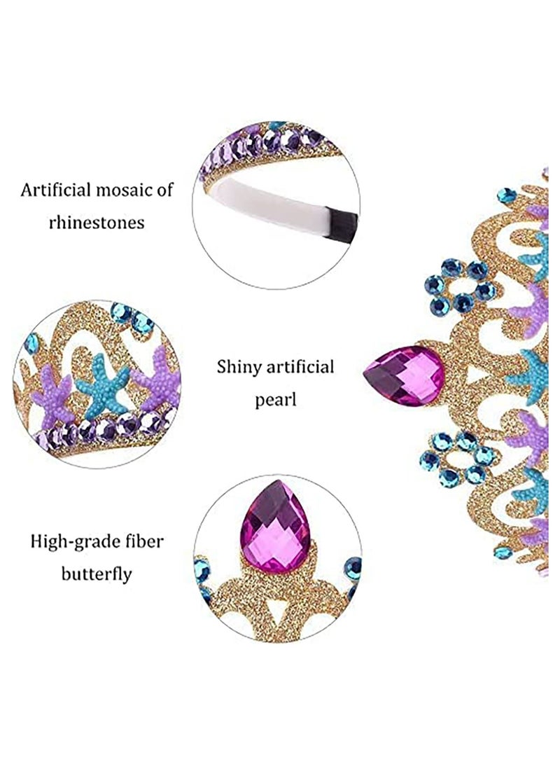 SYOSI Mermaid Sash Crown Set,Princess Dress Up Crown Gold and Blue Satin Purple Word Glitter Sash for Girls Women's Birthday Party Supplies Decorations - Image 3