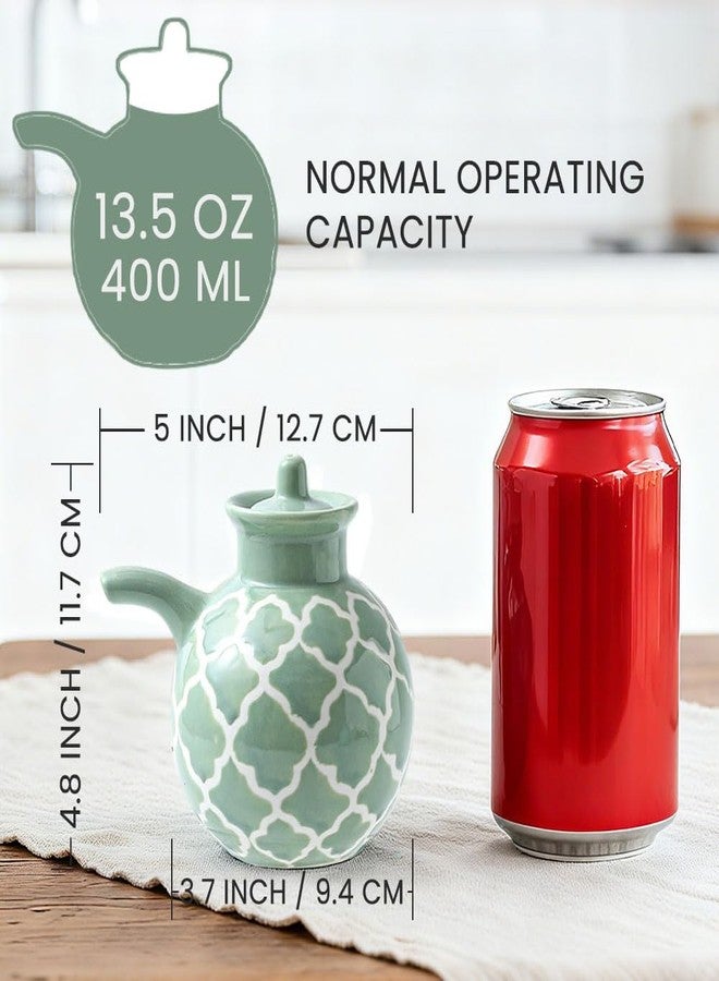 KXZ Ceramic Oil Dispenser with Lid - 13.5 oz Olive Oil Bottle for Kitchen, Soy Sauce or Vinegar, Decorative Ceramic Olive Bottle Dispenser, Small Oil Container Kitchen Cruet Decanter - Image 2