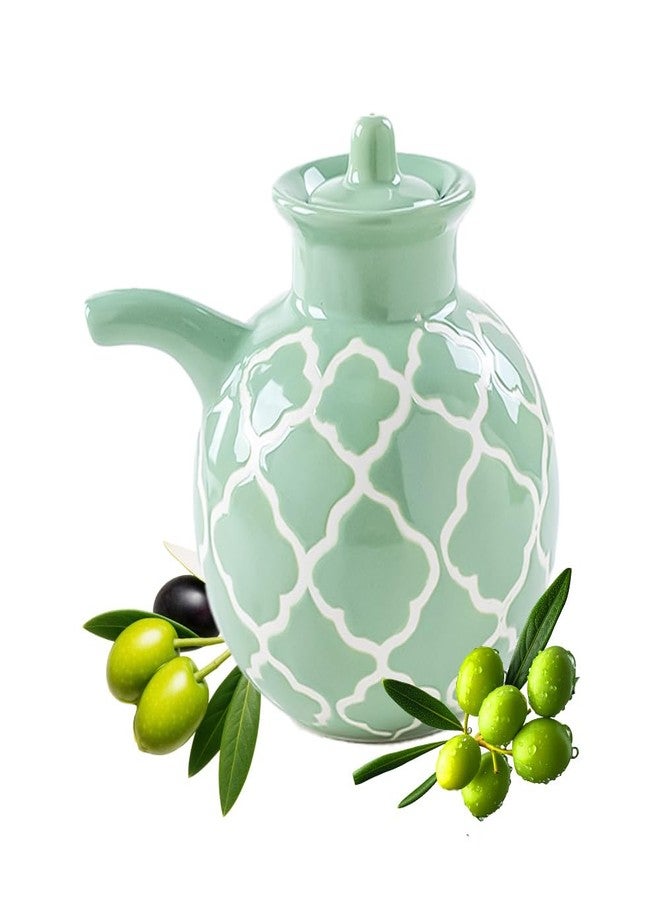 KXZ Ceramic Oil Dispenser with Lid - 13.5 oz Olive Oil Bottle for Kitchen, Soy Sauce or Vinegar, Decorative Ceramic Olive Bottle Dispenser, Small Oil Container Kitchen Cruet Decanter - Image 1