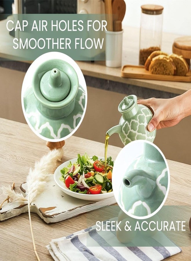 KXZ Ceramic Oil Dispenser with Lid - 13.5 oz Olive Oil Bottle for Kitchen, Soy Sauce or Vinegar, Decorative Ceramic Olive Bottle Dispenser, Small Oil Container Kitchen Cruet Decanter - Image 3
