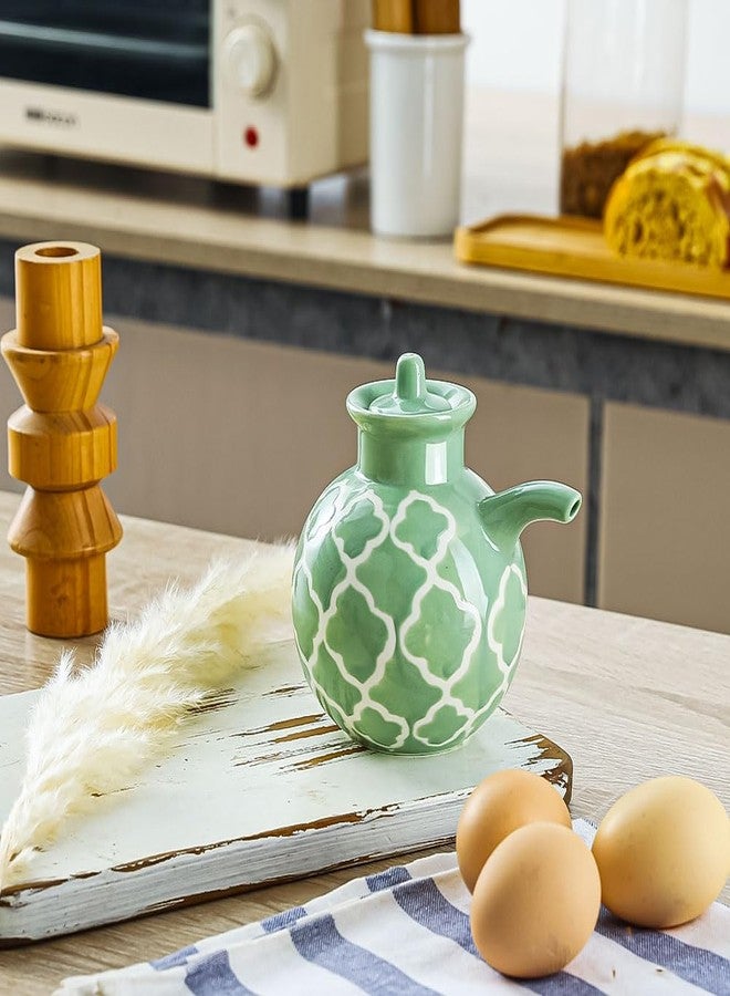 KXZ Ceramic Oil Dispenser with Lid - 13.5 oz Olive Oil Bottle for Kitchen, Soy Sauce or Vinegar, Decorative Ceramic Olive Bottle Dispenser, Small Oil Container Kitchen Cruet Decanter - Image 5
