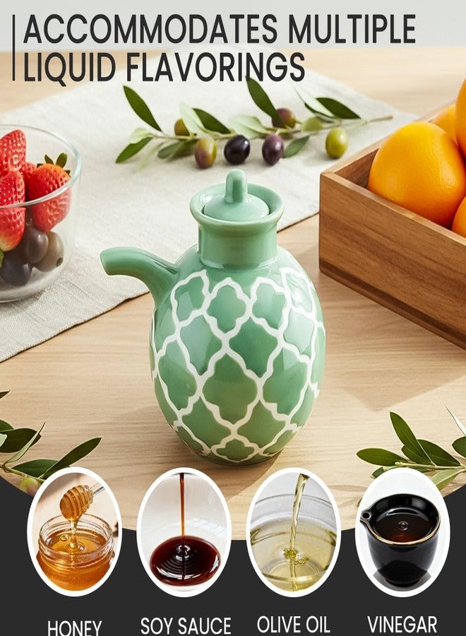 KXZ Ceramic Oil Dispenser with Lid - 13.5 oz Olive Oil Bottle for Kitchen, Soy Sauce or Vinegar, Decorative Ceramic Olive Bottle Dispenser, Small Oil Container Kitchen Cruet Decanter - Image 4