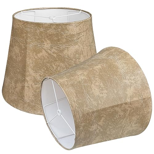 TOOTOO STAR Drum Lampshades Set of 2 Leather barrel Lamp Shade for Table Lamps Floor Lamps Seaside Village Medium Lampshades 10 Top x 14 Bottom x 10 High Hand Crafted Easy Assembly Required - Image 1