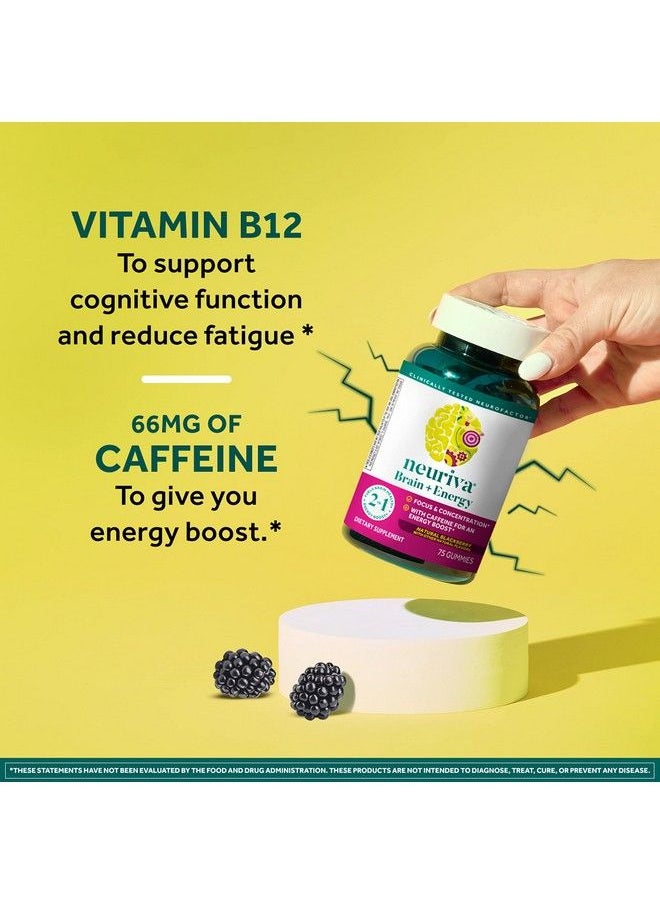 NEURIVA - Brain + Energy Gummies Nootropic Brain Supplements For Focus And Concentration With Neurofactor Vitamin B12 & Caffeine For An Energy Boost* 75Ct Natural Blackberry - Image 1