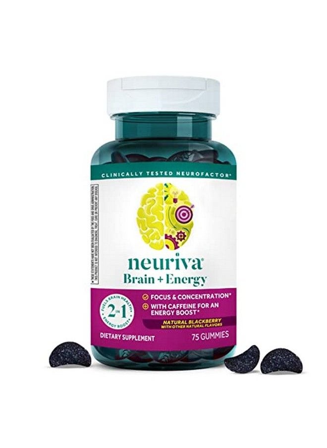 NEURIVA - Brain + Energy Gummies Nootropic Brain Supplements For Focus And Concentration With Neurofactor Vitamin B12 & Caffeine For An Energy Boost* 75Ct Natural Blackberry - Image 1