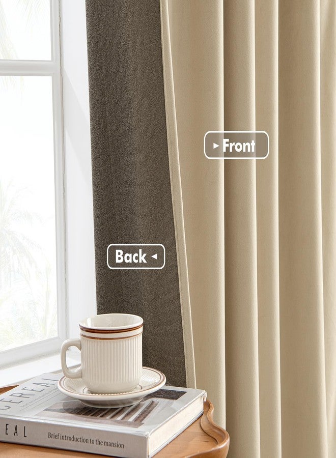 ANRODUO Beige Velvet Curtains 96 Inches Long Blackout Thermal Insulated Soundproof Curtain Privacy Room Darkening Curtains Pinch Pleat Window Drapes for Bedroom Living Room 42 x 96 Inch Set of 2 - Image 4