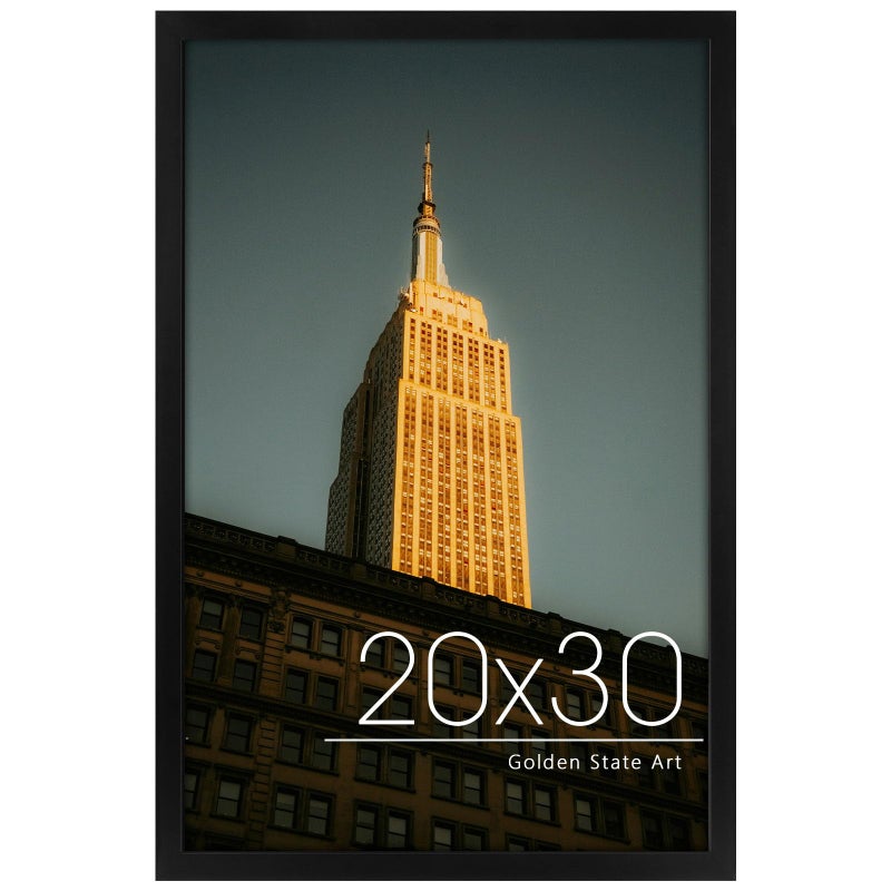 Golden State Art 20x30 Frame Black Solid Wood with Real Glass 20 x 30 Picture Frames for Horizontal or Vertical Gallery Wall Large Size Poster Frame 1 Pack