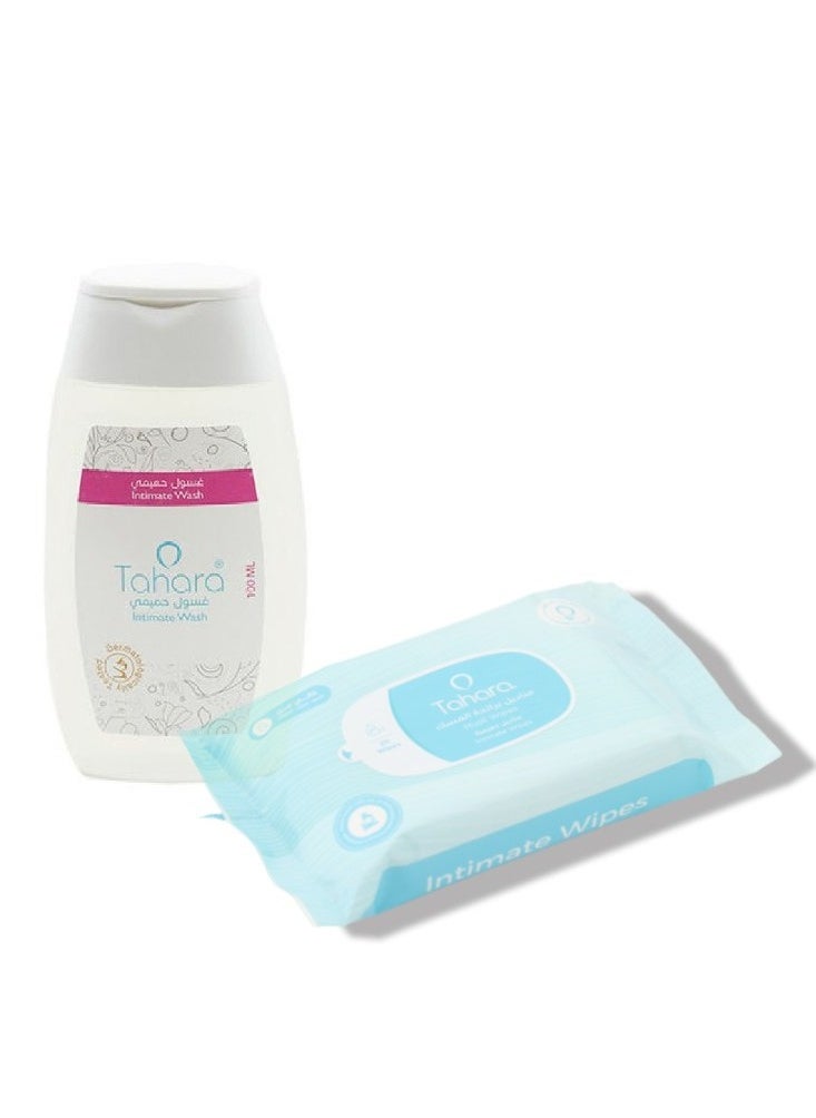 TAHARA - Intimate Wash Hygiene Cleanser For Daily Care, pH-balanced, Gentle, Hypoallergenic, 100ml And Feminine Wet Wipes With Natural Musk Scent For Sensitive Intimate Areas, 20 Count - Image 1