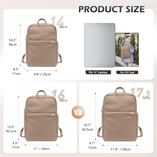 GOLF QUALITY Slim Laptop Backpack for Women Lightweight Business Backpack for Women Computer Bag Purse for Commuting Fit 14InchChampagne Brown - Image 3