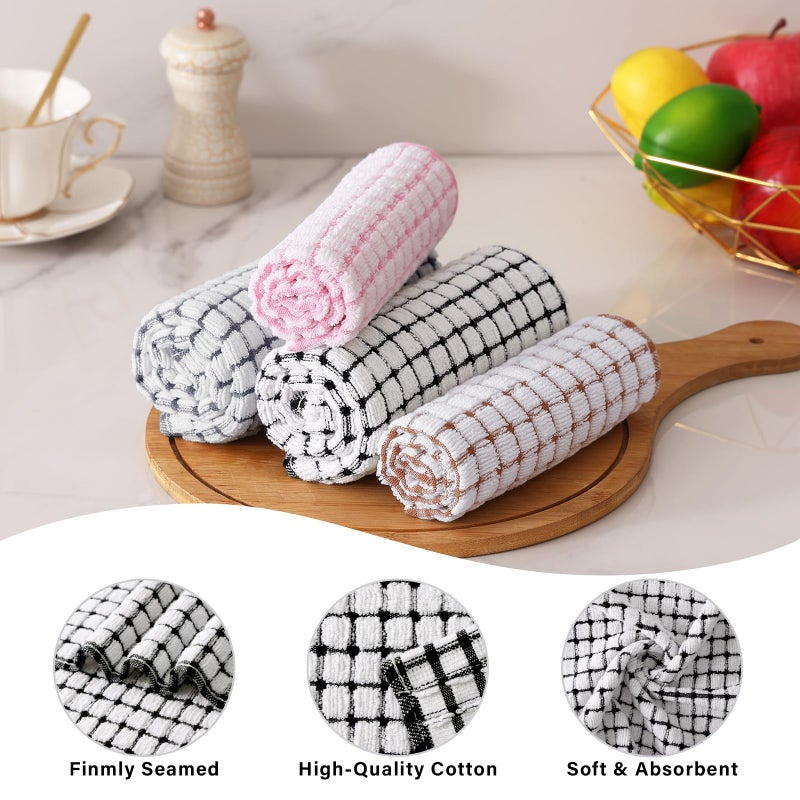 Homaxy Kitchen Towels and Dishcloths Set, 16 x 25 and 12 x 12 Inches, Set of 8 Cotton Terry Kitchen Dish Towels, Super Soft and Absorbent Dish Cloths, Black/Grey/Pink/Brown - Image 4