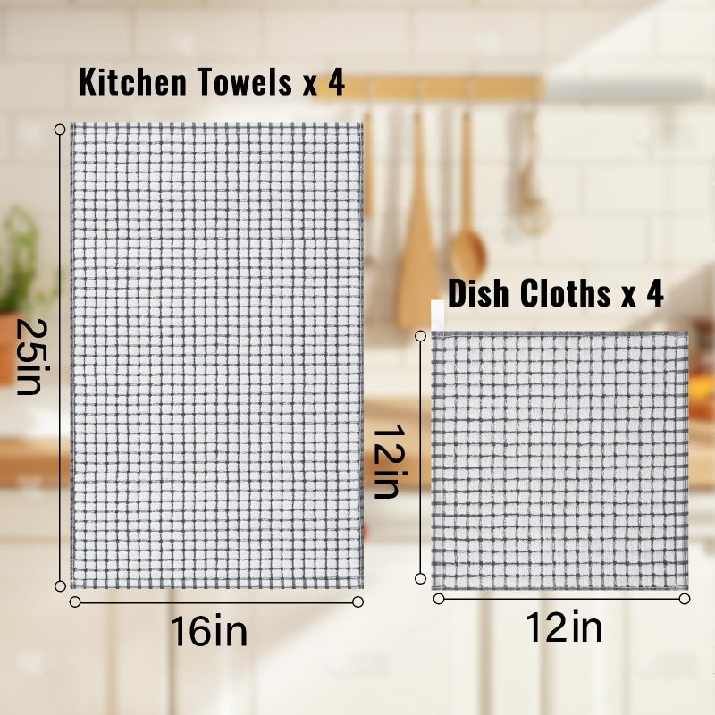 Homaxy Kitchen Towels and Dishcloths Set, 16 x 25 and 12 x 12 Inches, Set of 8 Cotton Terry Kitchen Dish Towels, Super Soft and Absorbent Dish Cloths, Black/Grey/Pink/Brown - Image 3