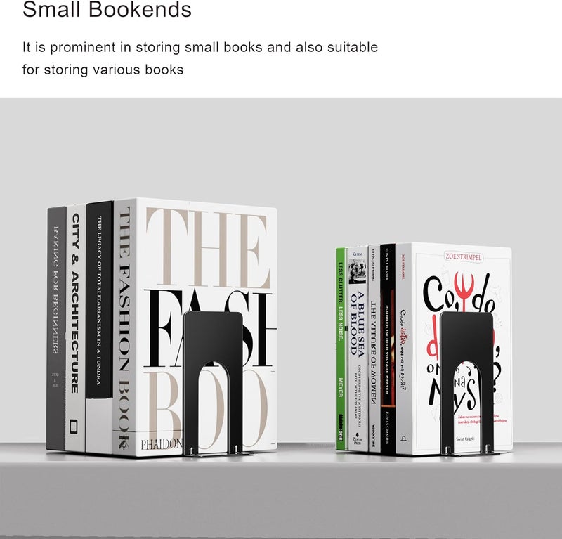 Optomni Book Ends, 3 Pairs of Small Bookends for Shelves, 3.9 x 2.8 × 5.2 in, Black Metal Book Stopper, Sturdy Book Holders for Home Office (6 Pcs, Small) - Image 4