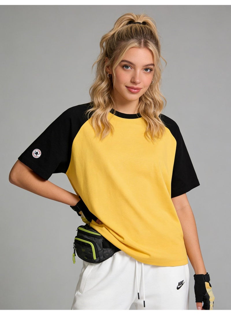 Converse T-shirt with round neck and short sleeve-color matching shirt-cotton T-shirt unisex loose casual couple short sleeve T-shirt - Image 5