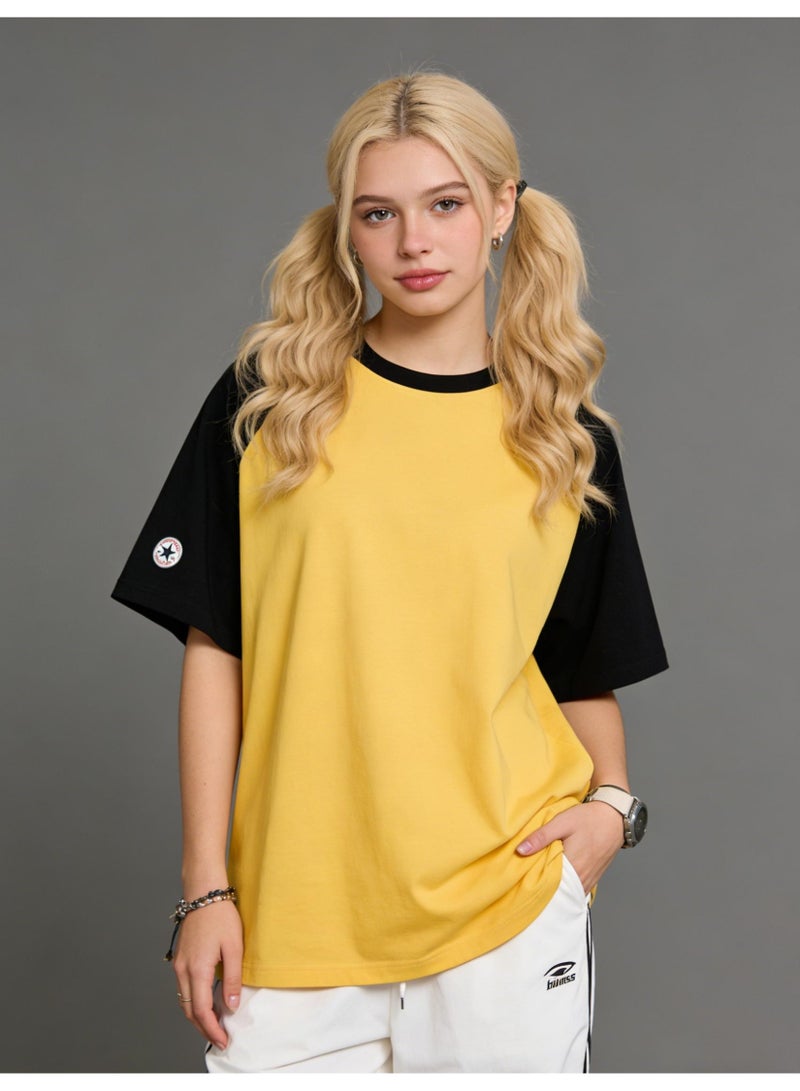 Converse T-shirt with round neck and short sleeve-color matching shirt-cotton T-shirt unisex loose casual couple short sleeve T-shirt - Image 3