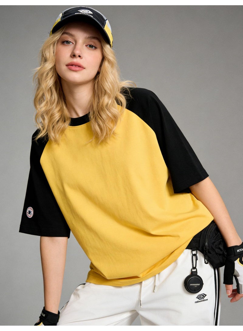 Converse T-shirt with round neck and short sleeve-color matching shirt-cotton T-shirt unisex loose casual couple short sleeve T-shirt - Image 1