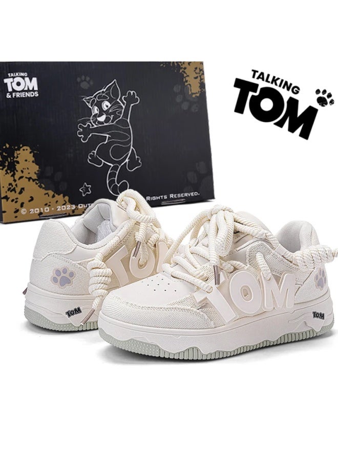 Talking Tom Men's Casual Low-top Sneakers Women's Student Sports Designer Couple Loafers Cream White Size 42 - Image 1