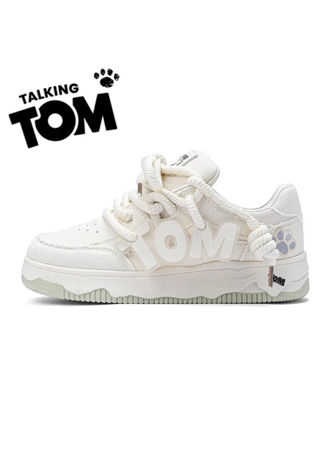 Talking Tom Men's Casual Low-top Sneakers Women's Student Sports Designer Couple Loafers Cream White Size 42 - Image 2