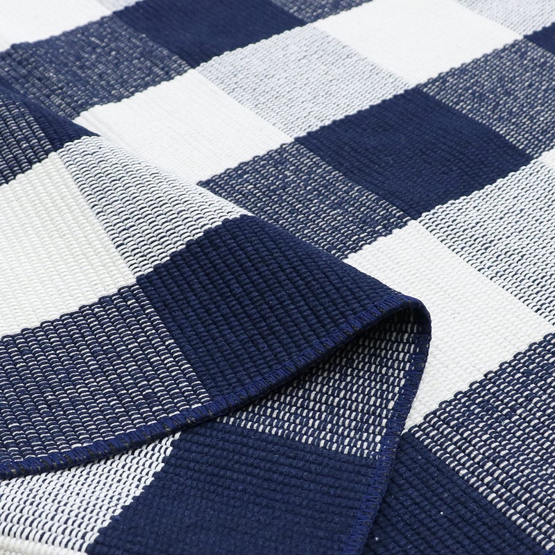 MUBIN Cotton Buffalo Plaid Rug, 27.5x43 Navy Blue White Outdoor Rug Front Door Decorative Mat, Washable Doormat Foldable Area Rug Layered Door Mats Rug for Front Porch, Entryway, Patio - Image 5