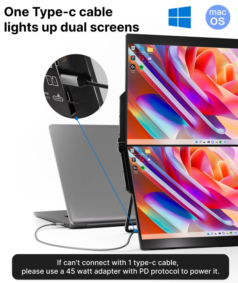 Ingnok Laptop Screen Extender 15.6" FHD 1080P with Dual USB-C mini HDMI, Foldable Stacked Design,Portable Dual Monitor Compatible with Windows/Mac, Easy Setup for Work - Image 2
