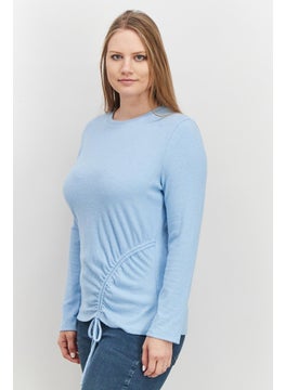 INC Women Round Neck Long Sleeve Metallic Top, Light Blue  - Image 3