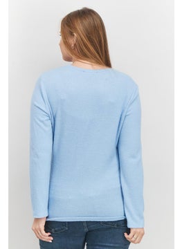 INC Women Round Neck Long Sleeve Metallic Top, Light Blue  - Image 2