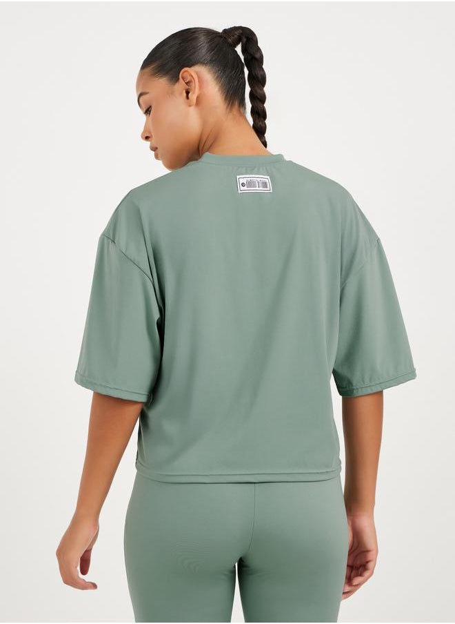 Styli Gymspire Edition - Label Striped and Text Print Boxy Short Sleeve Top  - Image 5