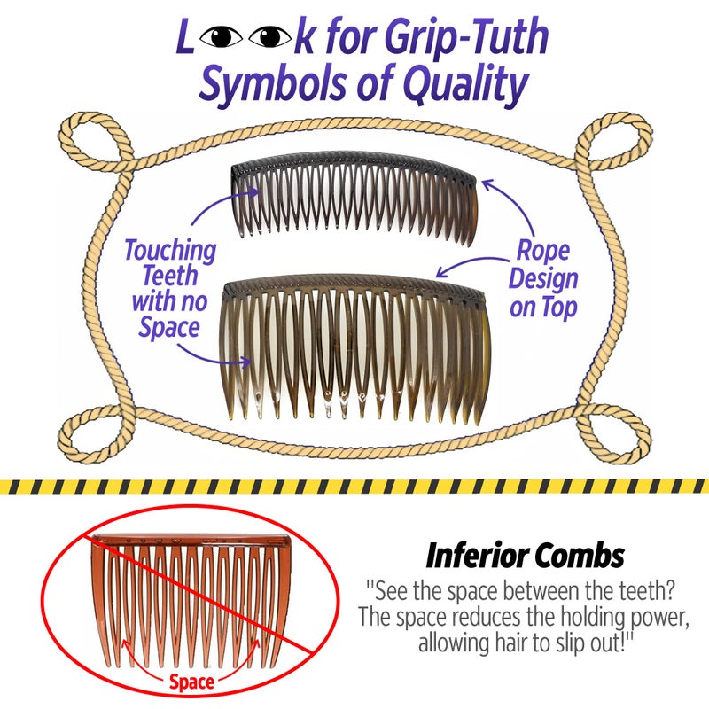 Good Hair Days Grip-Tuth Combs - 1 1/2" Side Combs, For All Types Of Hair, Decorative & Styling Women Accessories - Tortoise Shell, Set Of 2 - Image 4