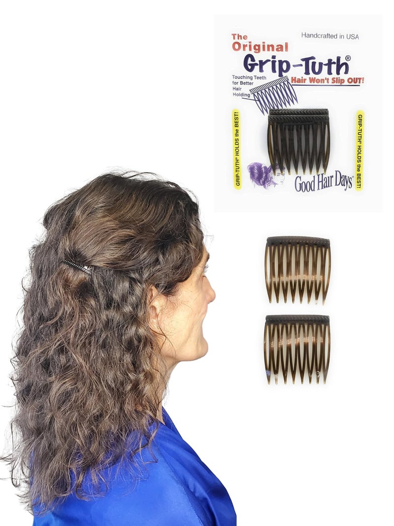 Good Hair Days Grip-Tuth Combs - 1 1/2" Side Combs, For All Types Of Hair, Decorative & Styling Women Accessories - Tortoise Shell, Set Of 2 - Image 1