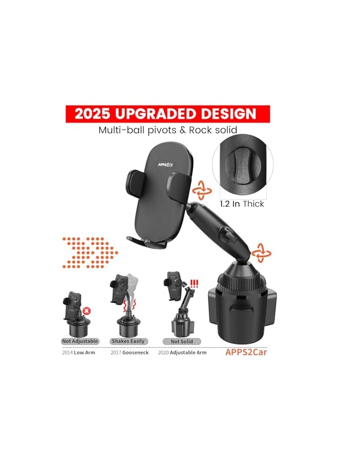 Green Tiger Sturdy Cup Phone Holder Mount for Car, Adjustable Height & Reach, Flexible Long Arm with Multi-Ball Pivot, One-Hand Operation, Compatible with iPhone Samsung Android Smartphones - Image 4