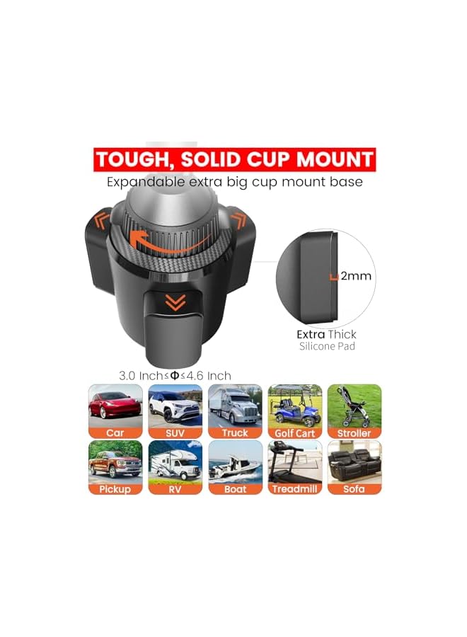 Green Tiger Sturdy Cup Phone Holder Mount for Car, Adjustable Height & Reach, Flexible Long Arm with Multi-Ball Pivot, One-Hand Operation, Compatible with iPhone Samsung Android Smartphones - Image 5