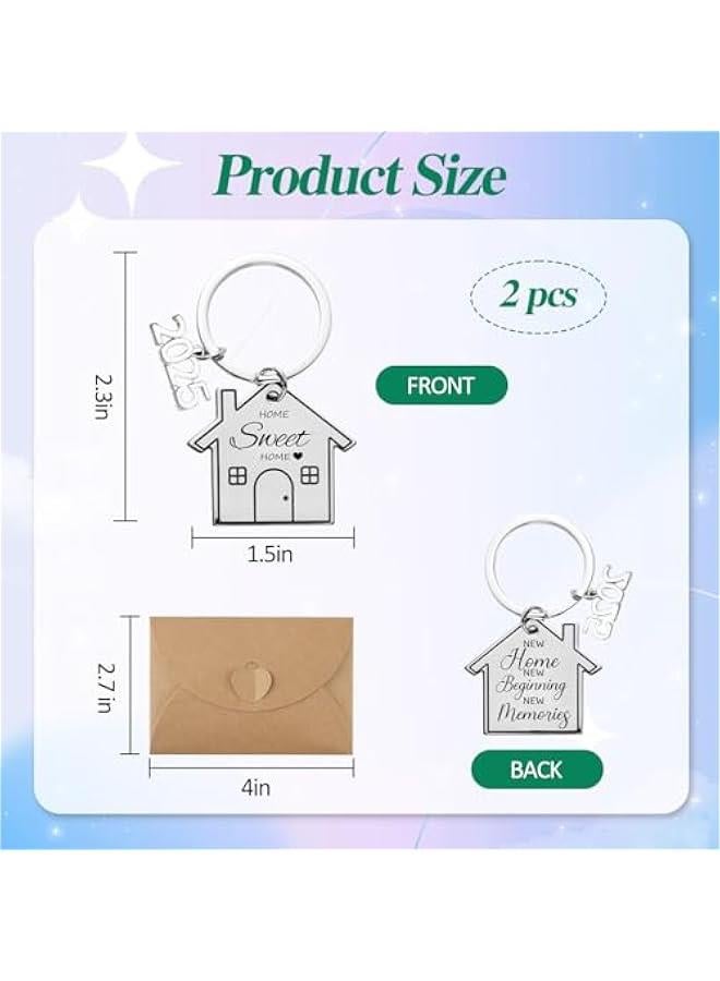 2pcs 2025 New He Keyring, New He Gifts for Couple, Housewarming Gifts, Creative New House Warming Gifts New He Keychains, He Sweet Key Chain with Envelope for Friends Family, Silver, 4*2.7in - Image 2