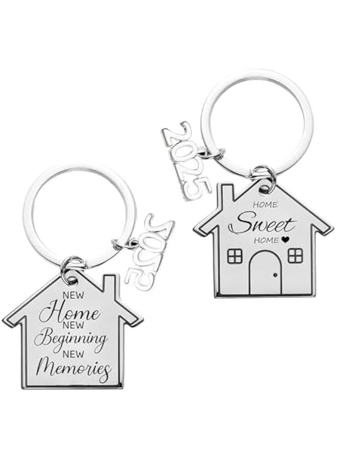 2pcs 2025 New He Keyring, New He Gifts for Couple, Housewarming Gifts, Creative New House Warming Gifts New He Keychains, He Sweet Key Chain with Envelope for Friends Family, Silver, 4*2.7in - Image 1