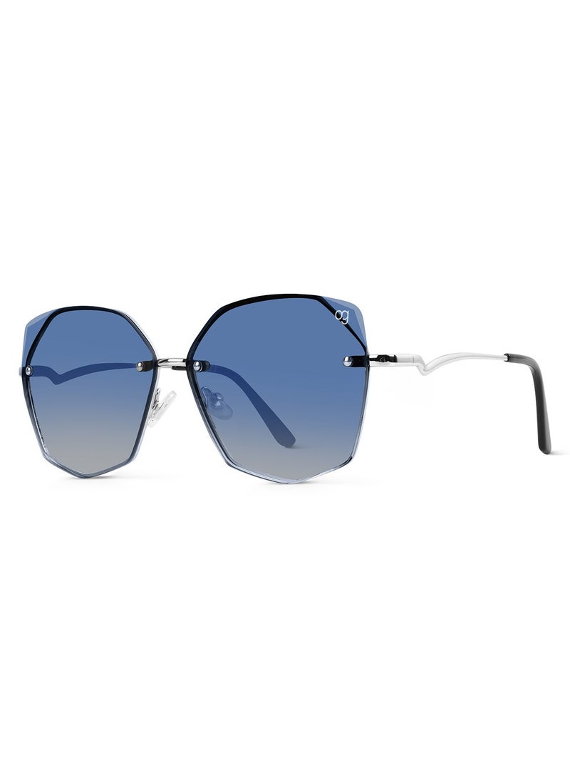ووجلز نظارة شمسية نسائية أنيقة بحماية من الأشعة فوق البنفسجية، تصميم كبير بدون إطار بلون أزرق داكن - Image 5