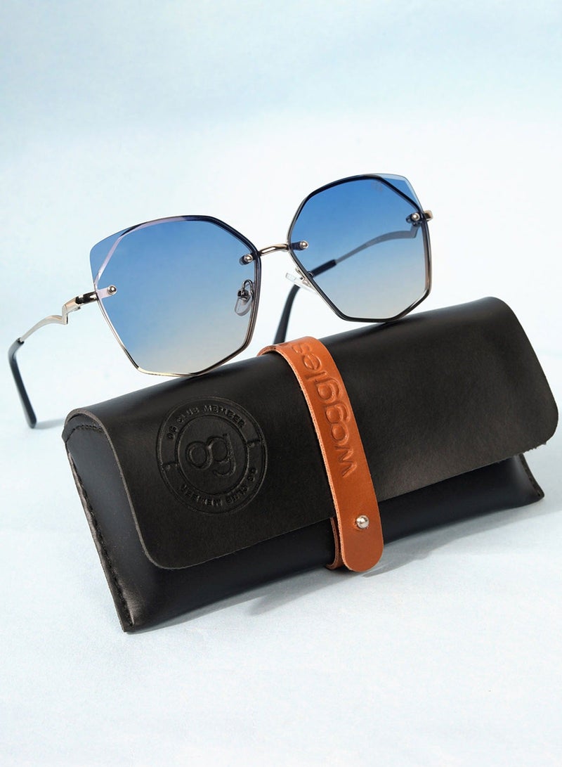 ووجلز نظارة شمسية نسائية أنيقة بحماية من الأشعة فوق البنفسجية، تصميم كبير بدون إطار بلون أزرق داكن - Image 1